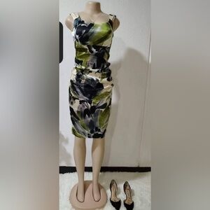 Dressbarn Black and Green Ruched Pencil Skirt